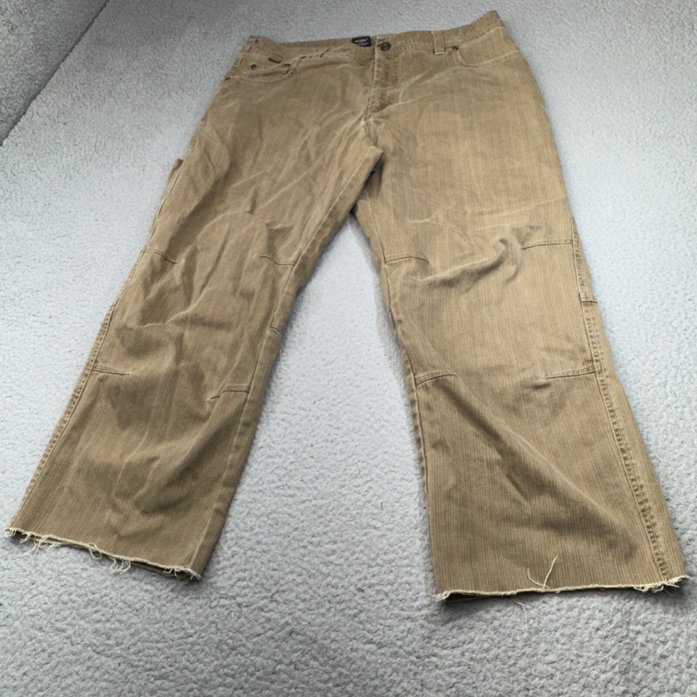 Kuhl Pants Men 36x26 Beige Chinos Straight Relaxed Raw Hem Cutoff 5 Pocket Cords
